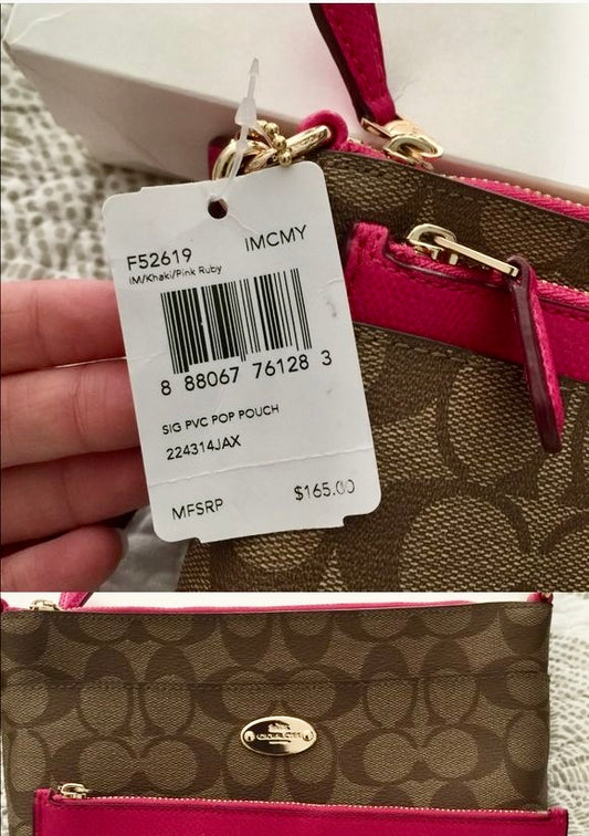 Bolso de Mano Coach Signature Caqui, Rubí y Rosa