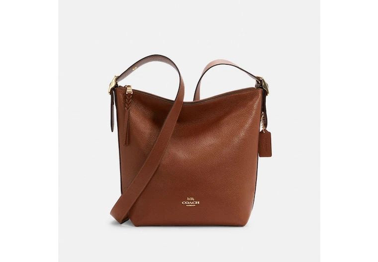 COACH Bolso de Hombro en Cuero Pebbled – Saddle Brown