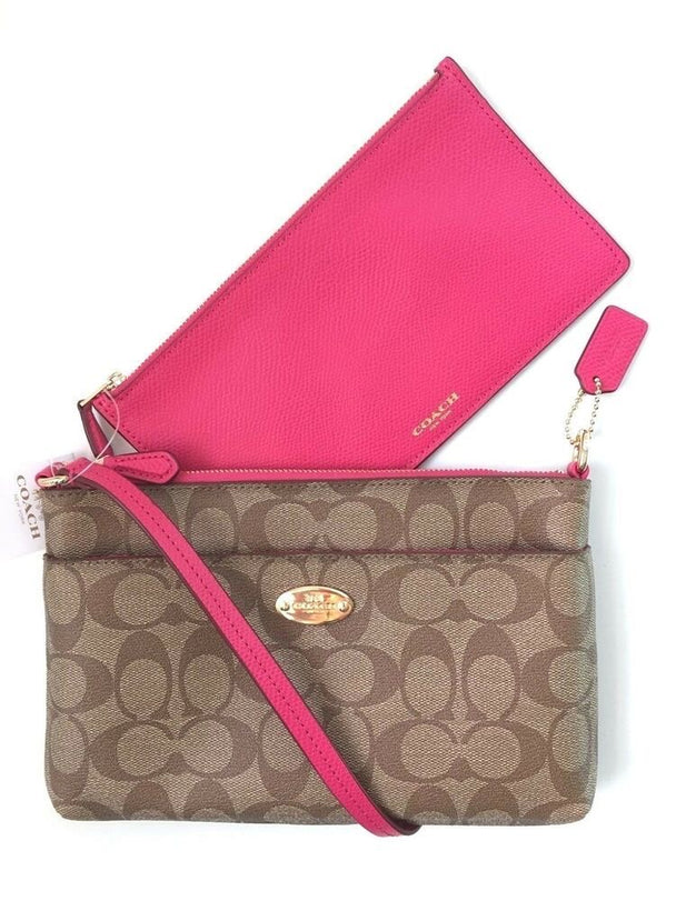 Coach Signature Khaki, Ruby, and Pink Handbag
