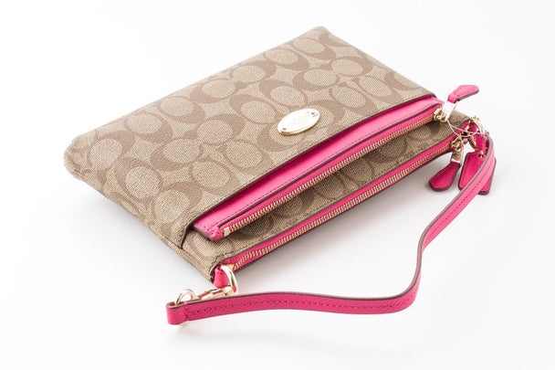 Coach Signature Khaki, Ruby, and Pink Handbag